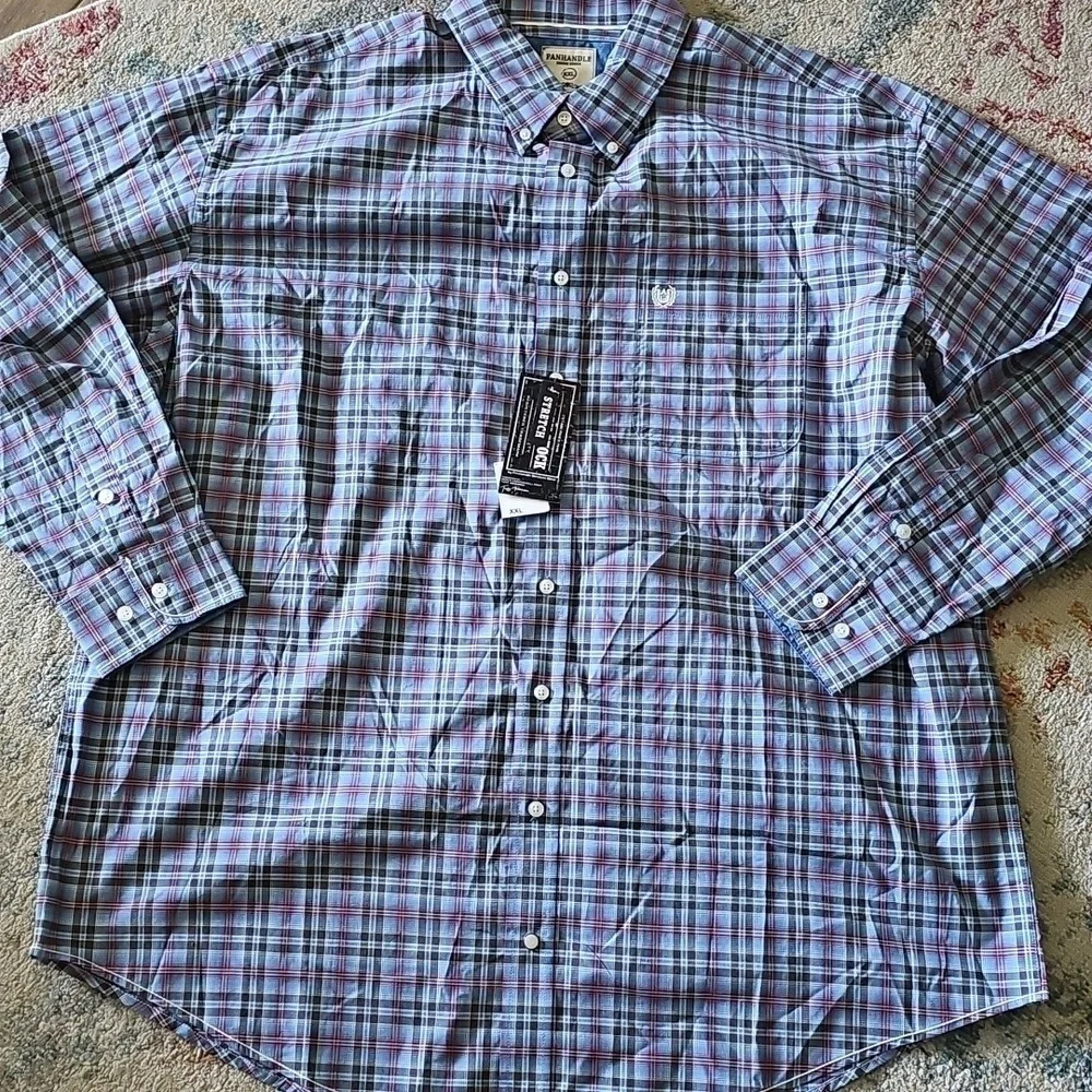 Men's Casual Button Down Shirt - Blue and Red Plaid